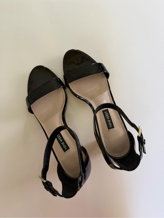 Nine West Shoes - Nine West Black Patent Ankle Strap Block Heel Sandals Size 8.5